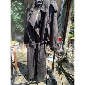 Women's Misty Harbor Trench Rain Top Coat 16 Zip out liner Black Tan Belted VGUC